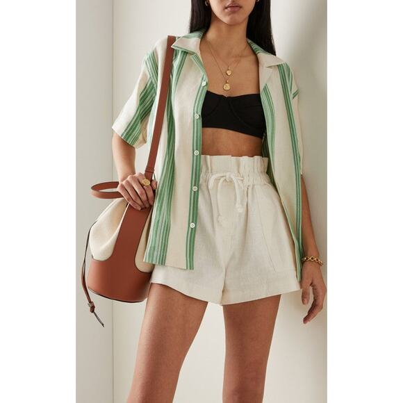 MARRAKSHI LIFE Oversized Striped Cotton Camp-Collar Shirt Green - XS - Picture 4 of 5